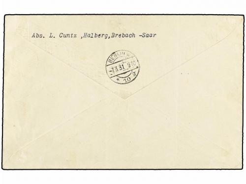 ✉ SARRE. Mi. 150, 158/59. 1931. BREBACH to BERLIN. 50 cts., 