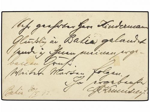 ✉ BRASIL. 1892. BAHÍA a ALEMANIA. Entero Postal de 40 reis n