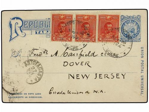 ✉ BOLIVIA. 1900. SUCRE a U.S.A. Entero Postal con fotografía