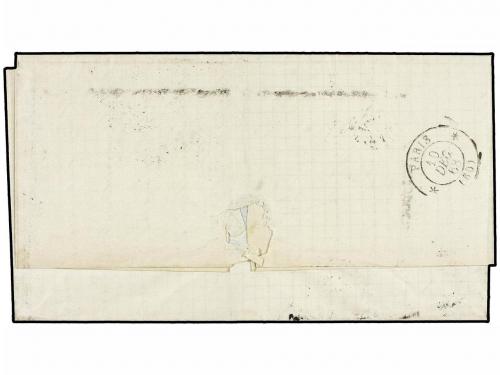 ✉ MEXICO. Sc. 55. 1868. VERACRUZ a PARÍS. 50 cents. negro s.