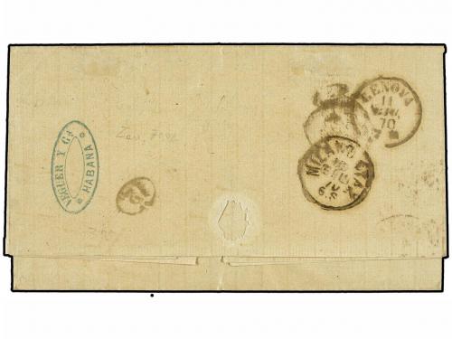 ✉ CUBA. 1870. MATANZAS (Cuba) a GÉNOVA. Encaminada hasta La 