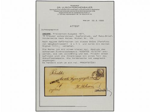 ✉ HUNGRIA. Mi. 12b. 1874. SZENTES to KISKUNHALAS. 15 Kr. bla