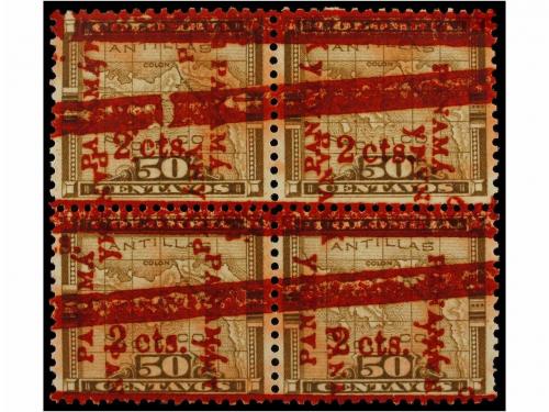 * PANAMA. 1907. 2 cts. s. 50 cts. castaño. Bloques de 4 y 6 