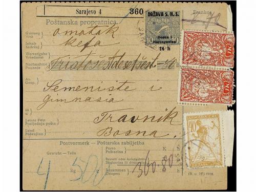 ✉ BOSNIA-HERZEGOVINA. 1919. PARCEL RECEIPT. SARAJEVO to TRAV