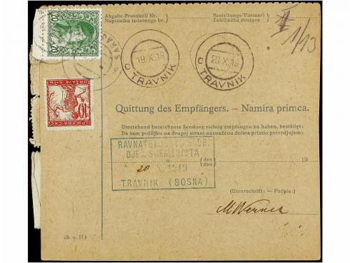 ✉ BOSNIA-HERZEGOVINA. 1919. PARCEL RECEIPT. SARAJEVO to TRAV