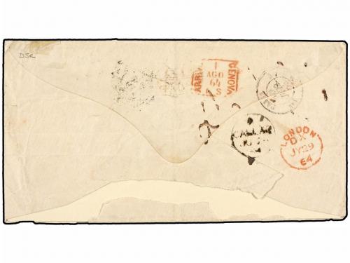 ✉ PERU. Yv. 8 (2). 1864. CALLAO a GENOVA. 1 dinero rojo (2) 