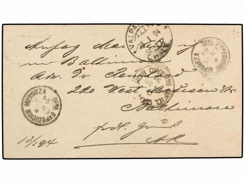 ✉ PERU. 1894. LIMA a ROSARIO (Argentina). Entero Postal de 2