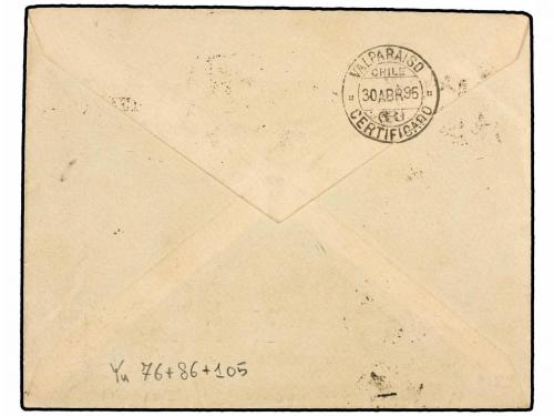 ✉ PERU. Yv. 76, 85(2), 105. 1885. LIMA a VALPARAISO. 1 ctvo.