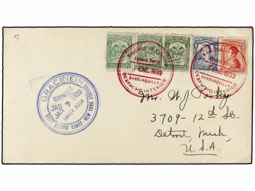 ✉ COLOMBIA. 1930-35. COMPAÑÍA MARÍTIMA "GRACE LINE" entre CO