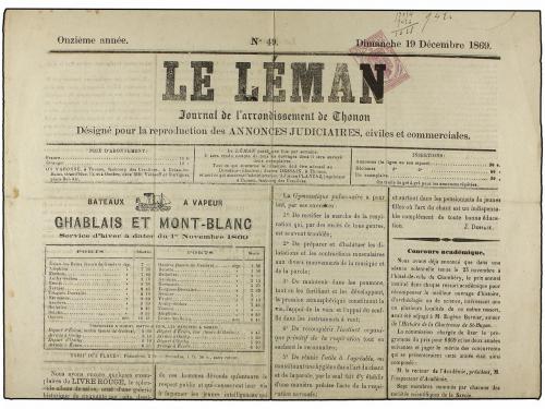 ✉ FRANCIA. 1869 (19 Diciembre). Periódico completo LE LEMAN 