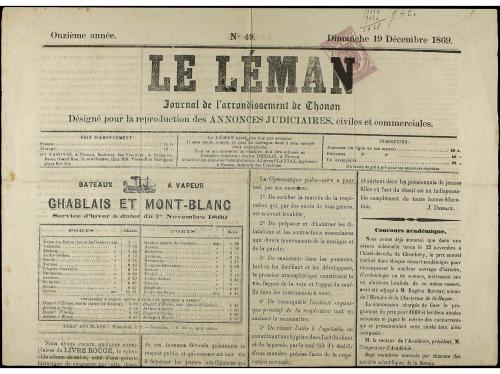 ✉ FRANCIA. Yv. P-1. 1869 (19 Diciembre). Periódico completo 