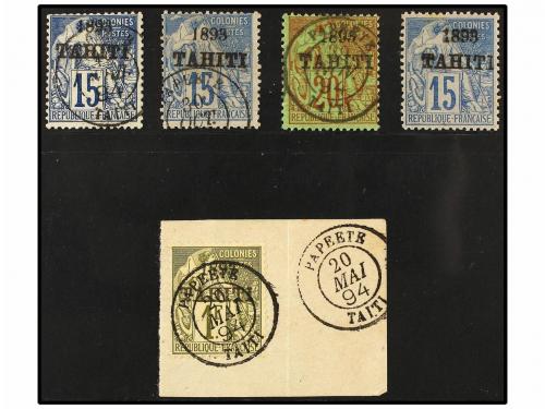 */° Δ TAHITI. Yv. 24 (3), 25, 30. 1893. Lot of mint and used