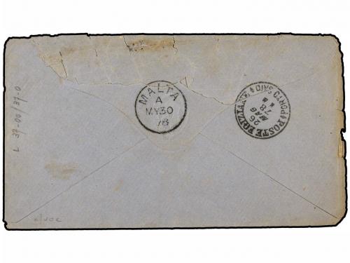 ✉ EGIPTO. 1878. ALEXANDRIA to MALTA. 1 piastre red, arrival 