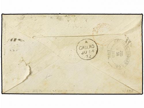 ✉ PERU. 1872. LIMA a LONDRES. Circulada con sello de 1 diner