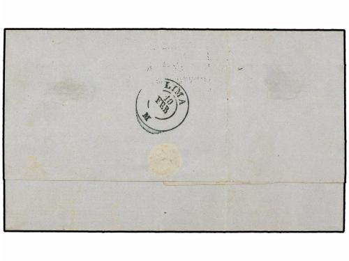 ✉ PERU. Sc. 12c. 1866. CALLAO a LIMA. 1 dinero rosa bisectad