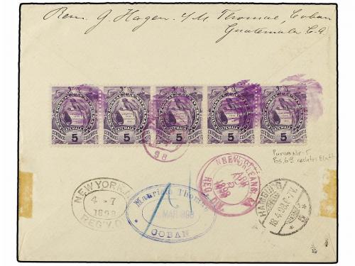✉ GUATEMALA. 1898. COBAN a ALEMANIA. 5 cts. lila (7) en anve