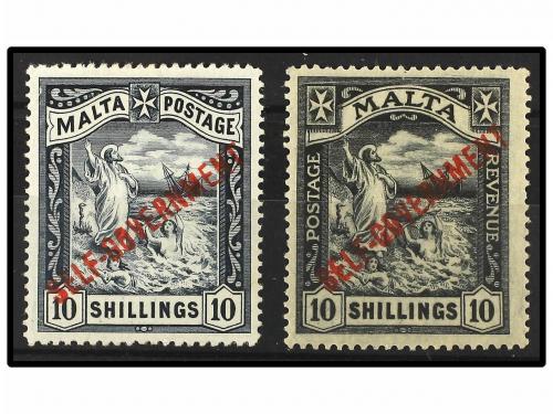 * MALTA. Sg. 105, 121. 1922. 10 sh. black. 2 stamps CC and C