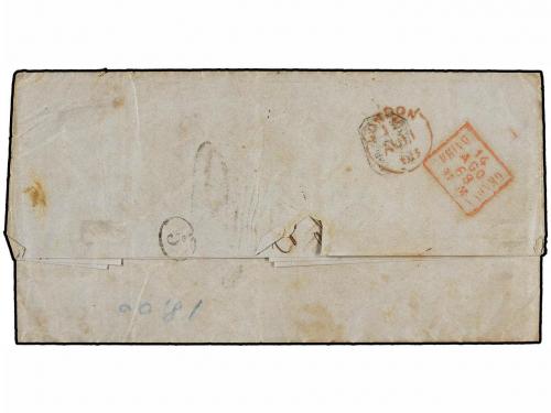 ✉ PERU. 1868. CALLAO a GENOVA. 10 ctvos. naranja, mat. en tr