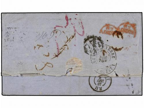 ¿ PERU. 1867. LIMA a TORUNAI (Bélgica). 10 cts. naranja circ