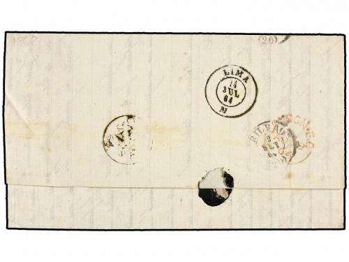 ¿ PERU. 1864. PASCO a BILBAO (España). 1 dinero rojo, mat. f