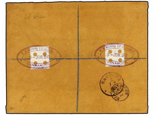 ✉ INDIA INGLESA. 1890. CANNANORE to HAMBURG. 2 a. blue and 6