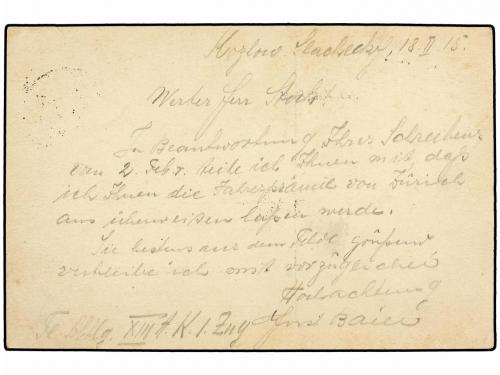 ✉ POLONIA. 1915. POSEN to ZURICH. Military card taxed on arr