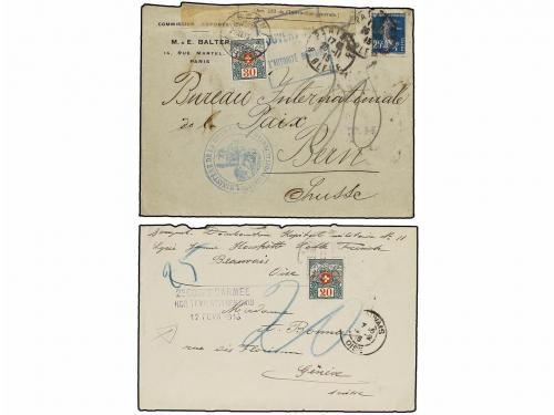 ✉ FRANCIA. 1915-28. 4 covers and cards with swiss postage du