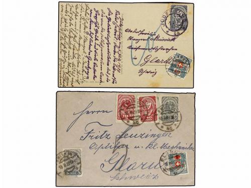 ✉ AUSTRIA. 1904-20. 7 covers and cards with swiss postage du