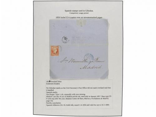 ✉ GIBRALTAR. 1856-64. SPANISH OVERLAND MAIN. 5 covers franke