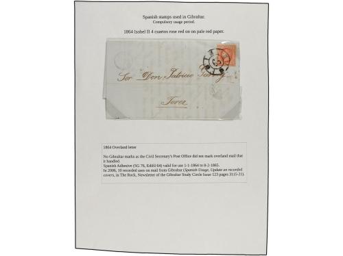 ✉ GIBRALTAR. 1856-64. SPANISH OVERLAND MAIN. 5 covers franke