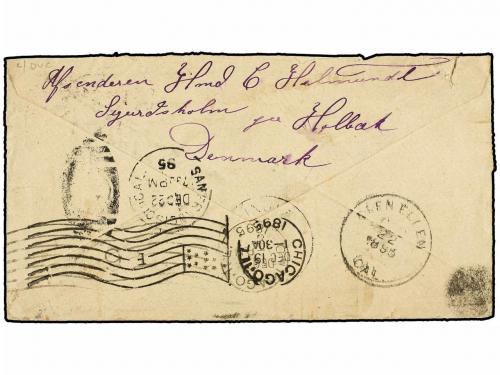 ✉ DINAMARCA. 1895. HOLBEK to GLEN ELLEN. 4 ore blue and 8 or