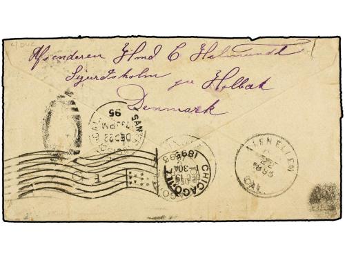 ✉ DINAMARCA. 1895. HOLBEK to GLEN ELLEN. 4 ore blue and 8 or