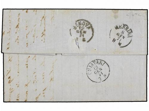 ✉ LEVANTE: CORREO FRANCES. 1871. DARDANELLI to GENOA. LES DA