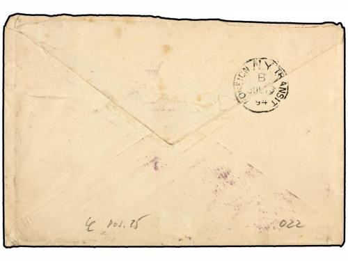 ✉ PANAMA. 1894. COLON a PARIS. 2 cts. carmín, pareja y tira 