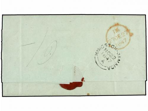 ✉ COLOMBIA. 1847. SANTA MARTA to LONDON. On back KINGSTON-JA