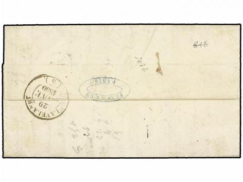 ✉ FRANCIA. 1850. PARÍS a LAVEL. 20 cts. negro. Mat. PARRILLA