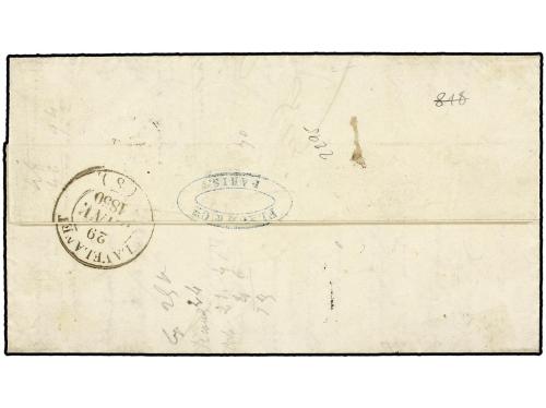 ✉ FRANCIA. Yv. 3. 1850. PARÍS a LAVEL. 20 cts. negro. Mat. P