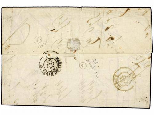 ✉ FRANCIA. 1858. PARIS a ELBEUF. 20 cts. azul y 20 cts. azul