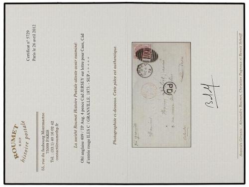 ¿ GRAN BRETAÑA. 1873. JERSEY to CAEN. 4 p. rose with JERSEY