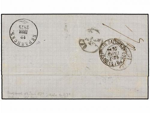 ✉ RUSIA. 1874. BERDIANSK to GENOVA. Via Odessa, taxed on arr