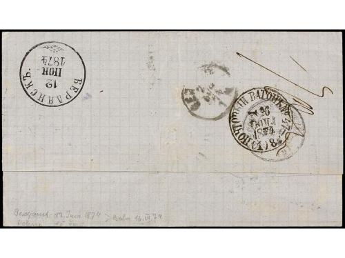✉ RUSIA. 1874. BERDIANSK to GENOVA. Via Odessa, taxed on arr