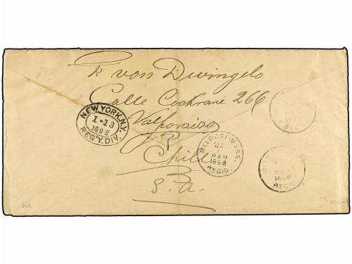 ¿ CHILE. 1897. VALPARAÍSO a U.S.A. 10 ctvos. naranja y 25 ct