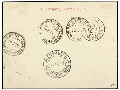 ✉ ZEPPELIN. 1932 (28-VIII). SAN MARINO. S. MARINO a BRASIL. 