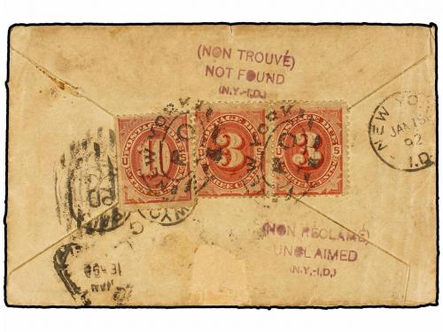 ✉ CURACAO. 1892. CURAÇAO to NEW YORK. 5 cent. red, taxed on 