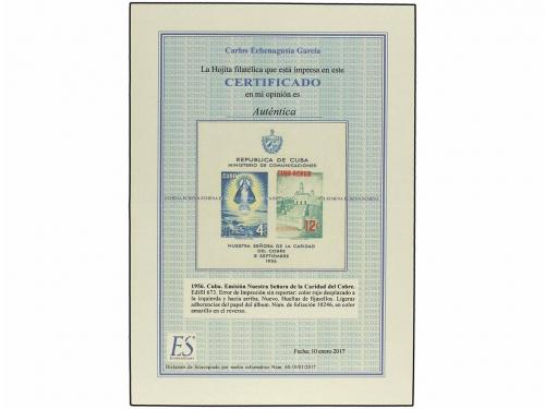 * CUBA. Ed. 673. 1956. Hojita bloque color ROJO DESPLAZADO A