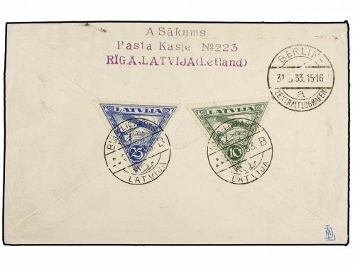 ✉ LETONIA. 1933. RIGA a BERLÍN. Circulada por correo aéreo, 