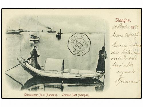 ✉ CHINA. 1899. SHANGHAI to TRIESTE (Austria). Postcard with 