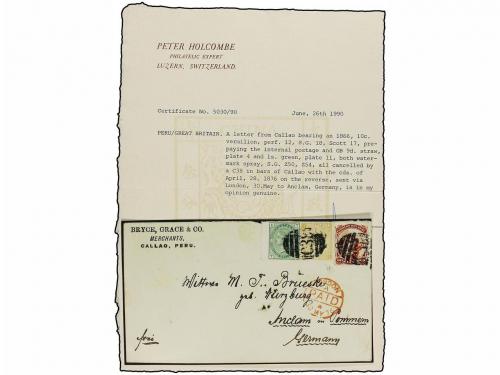 ✉ PERU. 1876. CALLAO a ALEMANIA. 10 cts. naranja de Perú y s