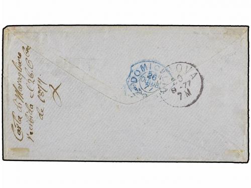 ✉ URUGUAY. 1877. BOGLIASCO a MONTEVIDEO. 20 cts. naranja y 3