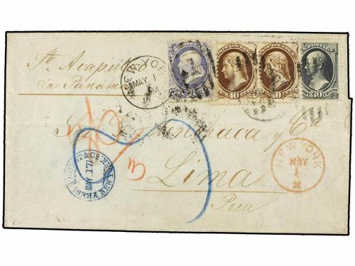 ✉ ESTADOS UNIDOS. Sa. 165, 161, 156. 1870. NEW YORK to LIMA.